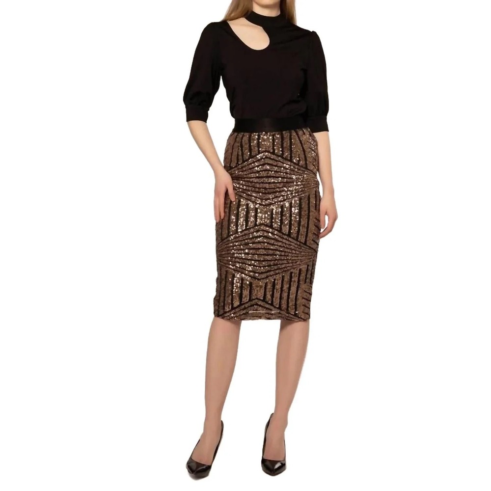 Women's Size Small Black‎ Gold Sequin Skirt Gracia New With Tags